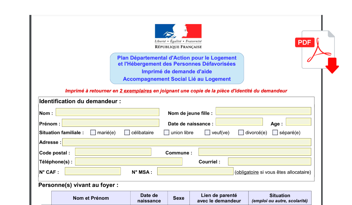 Formulaire Demande ASLL Accompagnement lié au logement